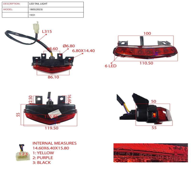 Benelli 150S Motorcycle LED Tail Light