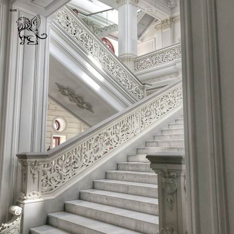 Luxury French Building Roman Railing Baluster Design White Stone Marble Stair Handrail Factory Price