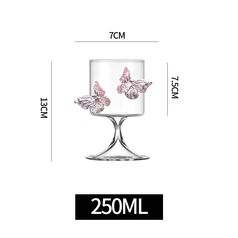 Pink Vintage 3D Butterfly Glass Wine Goblets Cups for Wedding Decoration