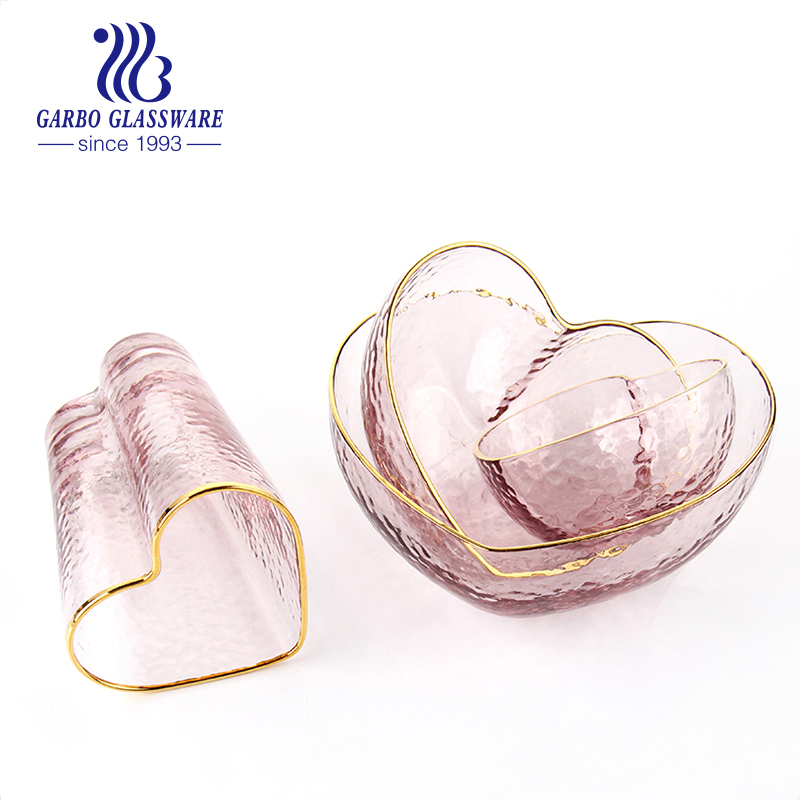 Handmade Glass Salad Bowl Gold Rim Table Decor 300ml 10.5 Inch Food Serving Salad Bowl for Wholesale