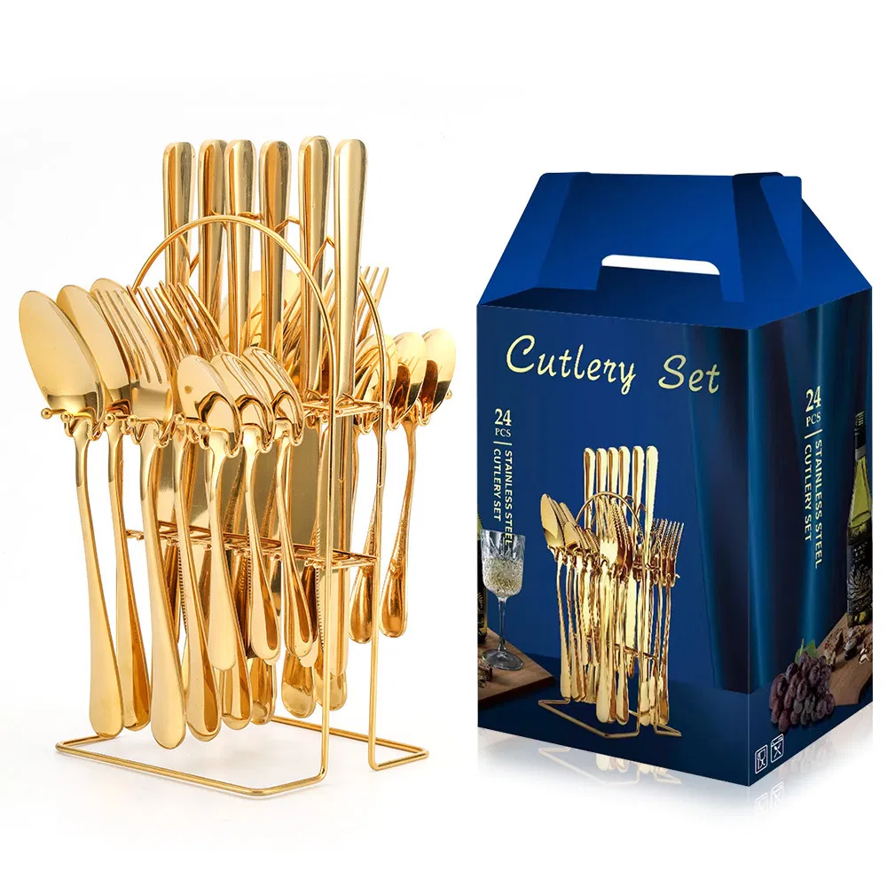 Ready Stock to Ship Luxury Cutlery Sets Royal Knife Spoon Fork Luxury Gold Cutlery Set Luxury 24PCS Stainless Steel Cutlery Sets in Stock