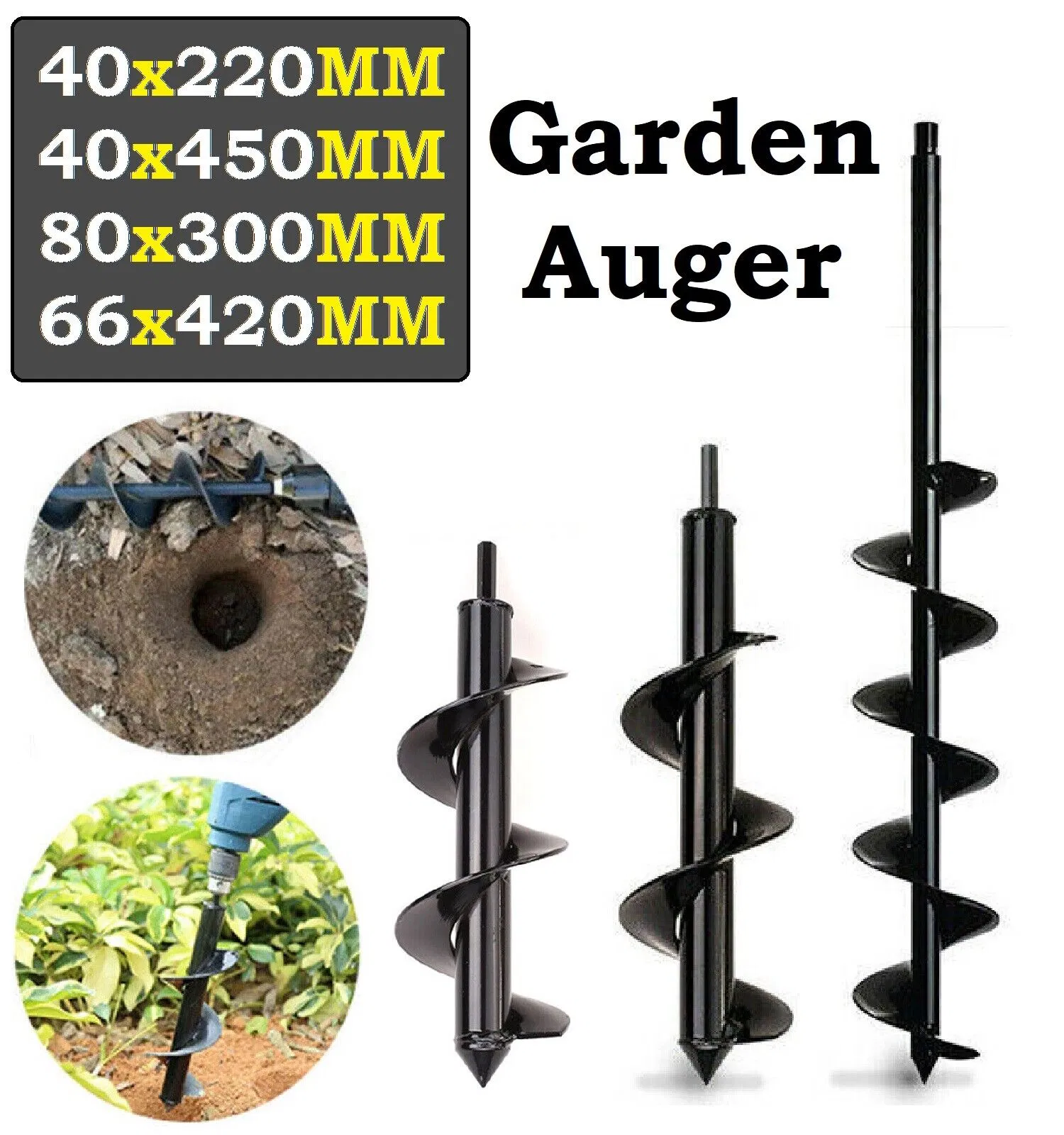 Garden Auger Power Earth Spiral Drill Bit Planter Post Hole Digger 100X300/600mm