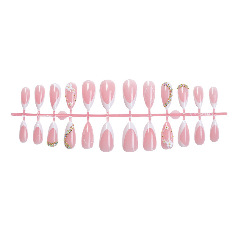 24 Pieces of Foreign Trade French Flowers Popping Almonds False Nails Irregular Colored Diamond DOT Diamond Press on Nails Wearing Nails