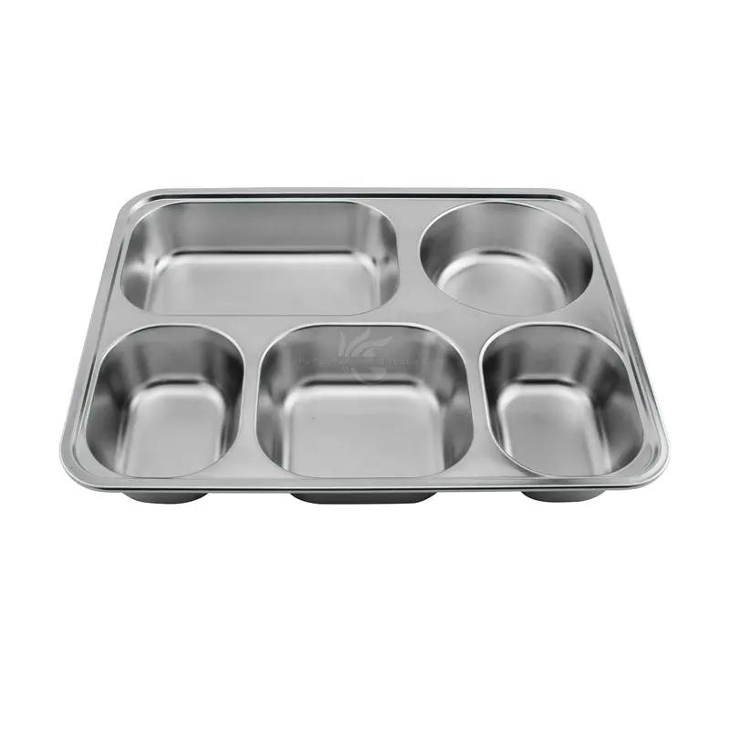 (5-Pack) Mini Mess Trays Great Lunches Kids Stainless Steel Divided Plates Compartment Food Pan Trays