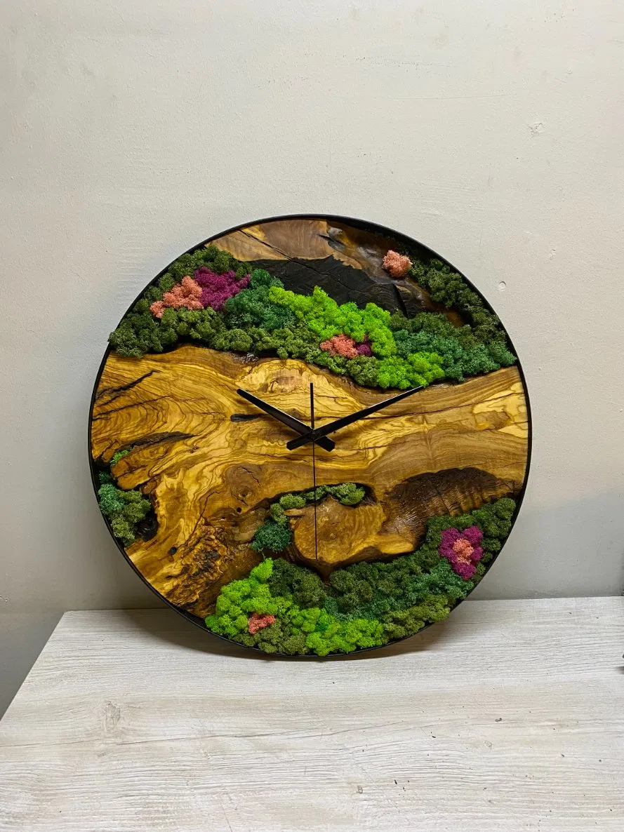 Wood Wall Clock, Moss Wall Art, Moss Art, Moss Wall Clock, Moss Art with Wood Unı Que Wall Decor, New Home Gift, Housewarming