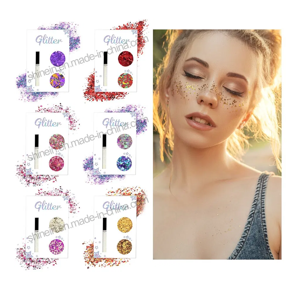 Mixed Polyester Holographic Chunky Glitter Face Body Makeup Cosmetic Glitter with Gel