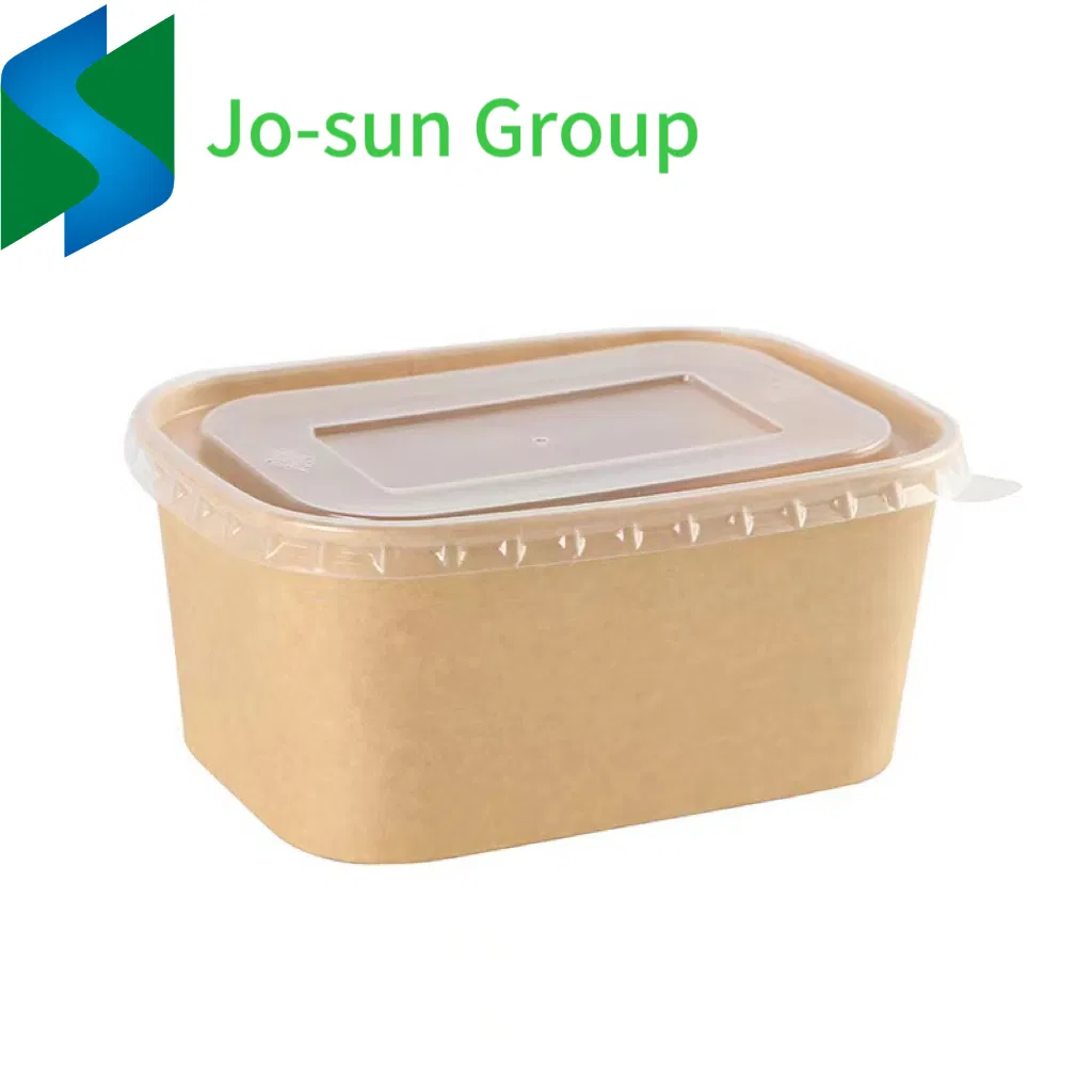 Jo-Sun Disposable Kraft Paper Salad Packaging Tableware Square Paper Salad Bowl with Lid