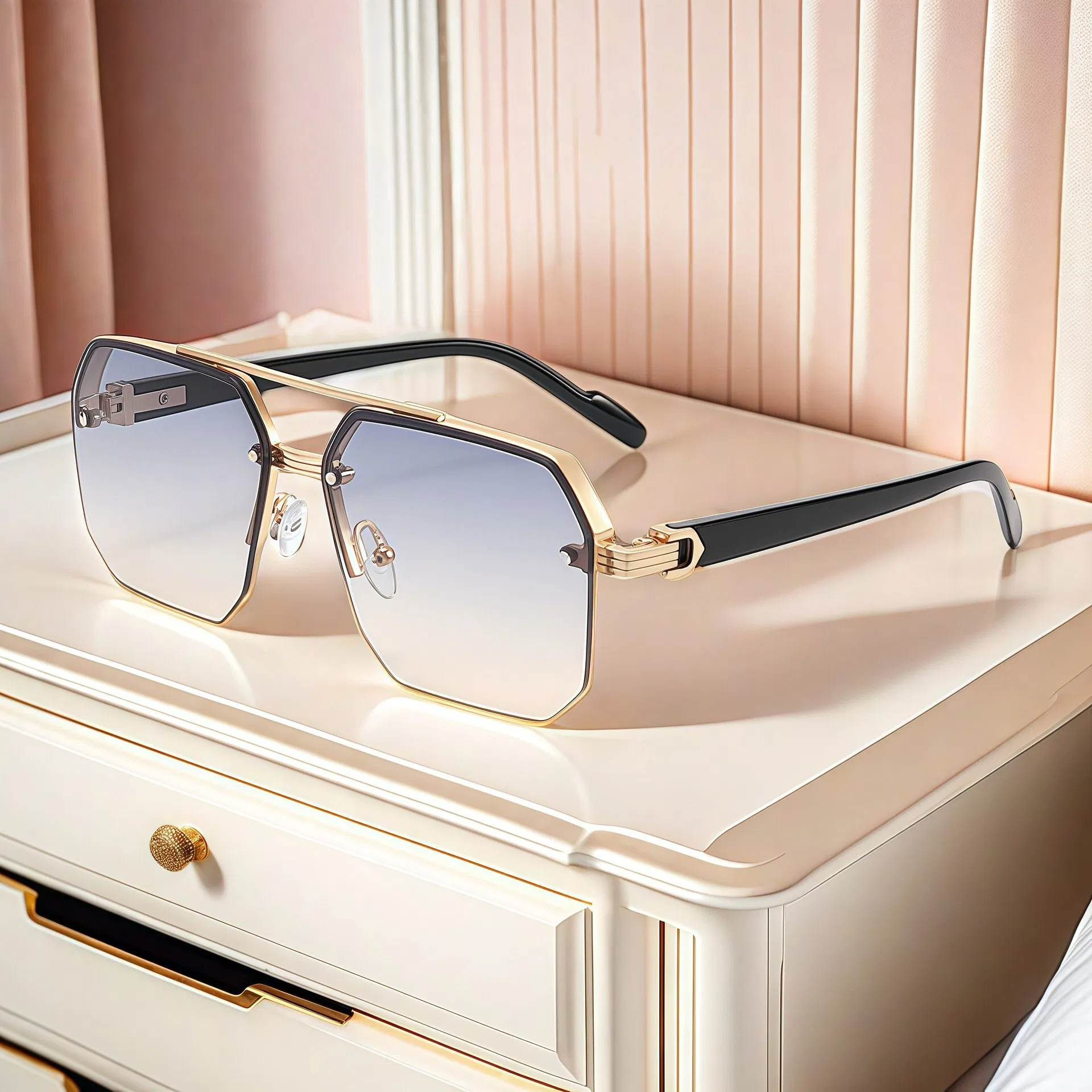 New Sunglasses for Male Drivers, with a Big Face and Slim Appearance. Advanced UV Resistant Half Frame Sunglasses with a Square Frame