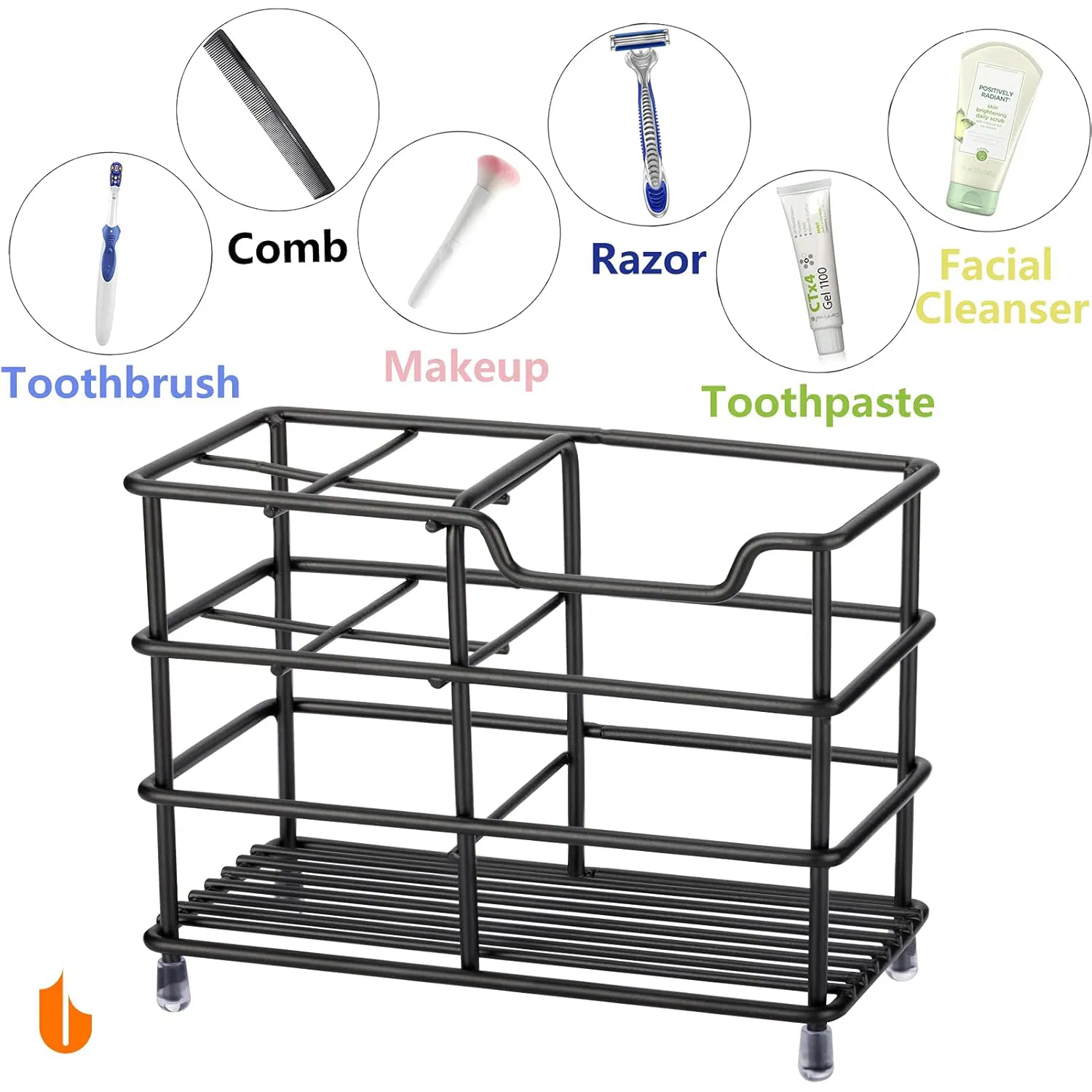 304 Stainless Steel Black Small Modern Simple Freestanding Bathroom Toothbrush Holder