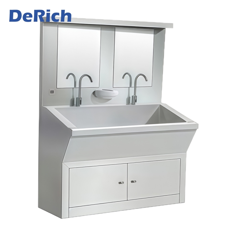 Derich China Made One-Piece Three Position Low Back Plate Automatic Induction Stainless Steel Surgical Medical Sink for Doctors