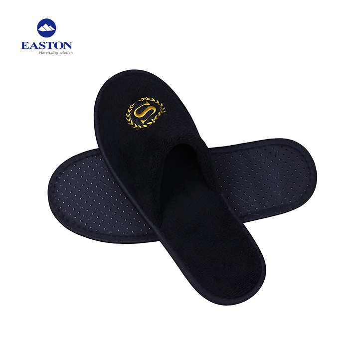 Hotel Disposable Black Cotton Waffle Closed Toe Hotel Slippers