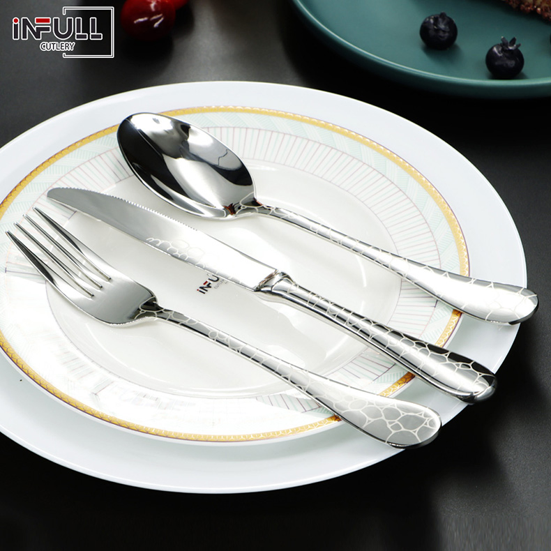 2024 Best Selling 18/8 Stainless Steel Dessert Fork with Stone Style Handle for Home/Hotel