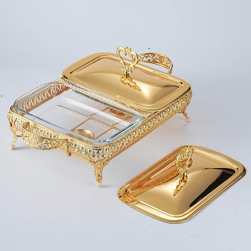 2L Gold Plated Iron Art with Double Grid Glass Insulated Buffet Stove