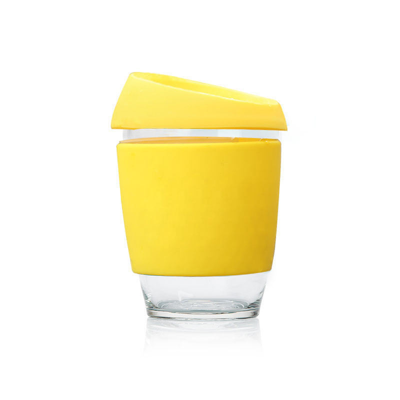 High Quality 12oz Glass Coffee Mug with Silicone Sleeve Drinking Bottle