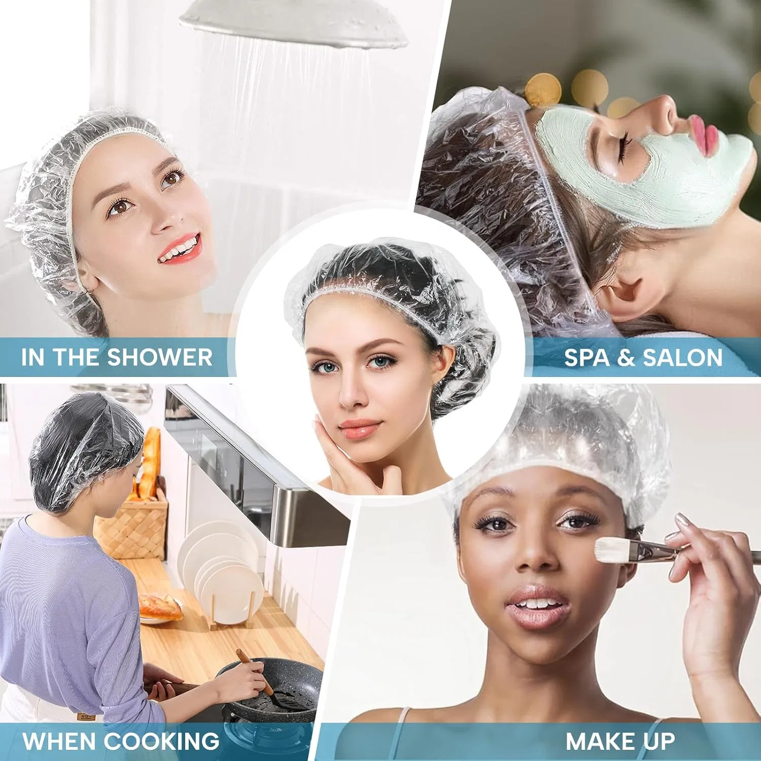 Disposable Elastic Shower Caps, 100PCS Clear Plastic Headgear, Waterproof & Dustproof for SPA, Hotel and Daily Bathing