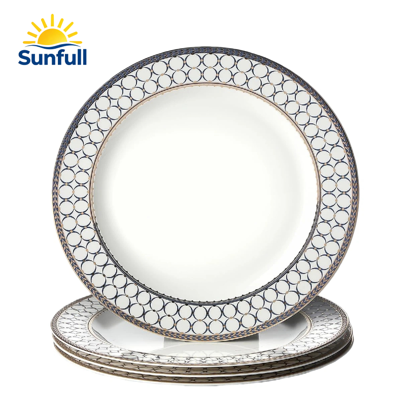 Ceramic Dinner Plates Salad Serving Modern Round Plate Dinnerware Dishset for Kitchen Not Suitable for Microwave Set of 4