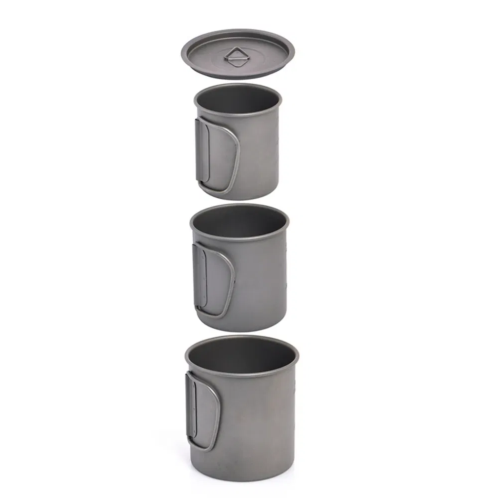 Custom Outdoor Water Wine Cup Cooking Pot Light Portable Food Grade Camping Coffee Titanium Travel Folding Mug with Lid for Picnic