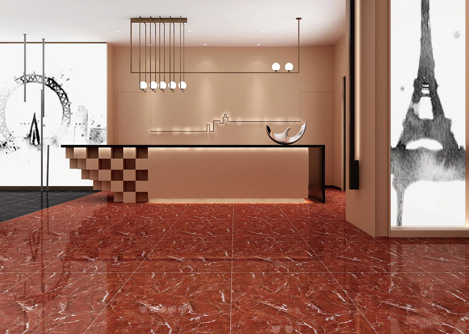 Luxurious Dark Glazed Marble Flooring for Elegant Interiors