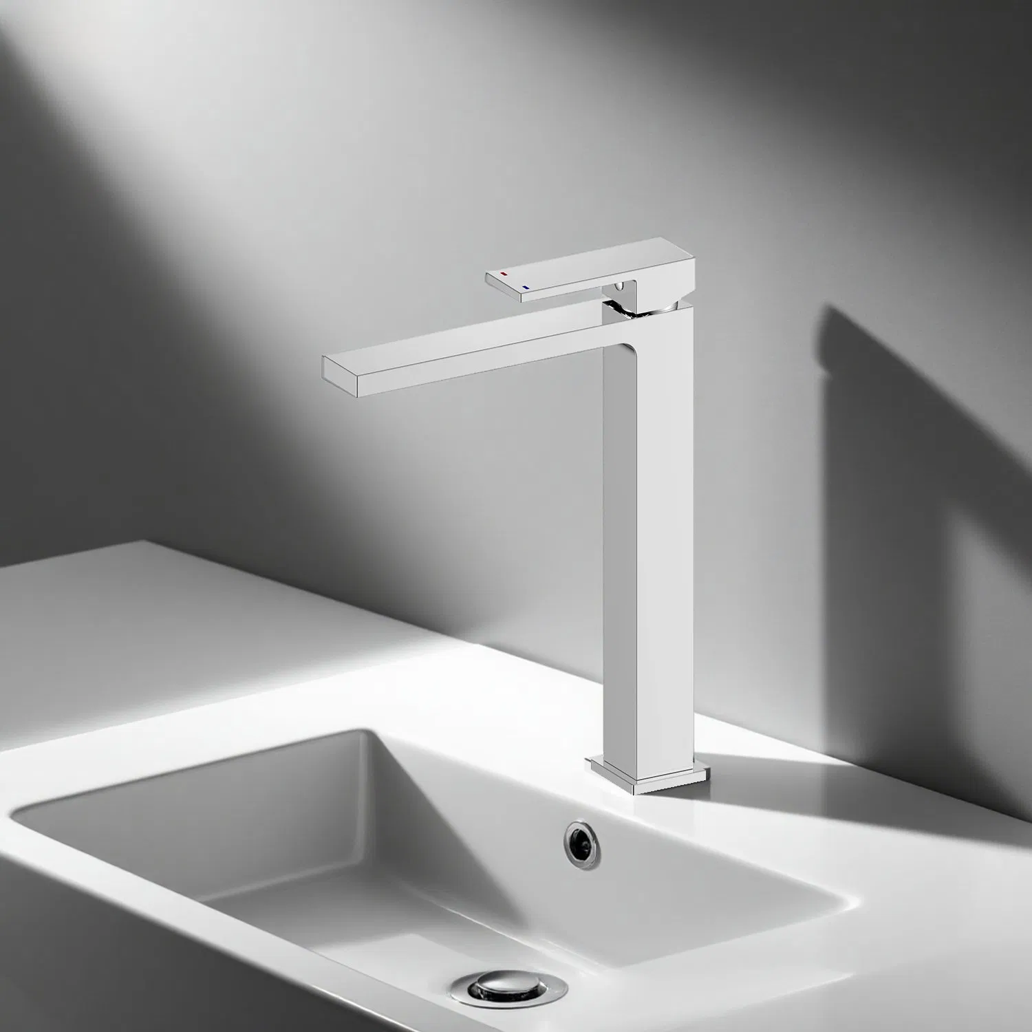 High End SUS304 Stainless Steel Brushed Faucet Square Hot and Cold Water Bathroom Basin Faucet Single Hole Mixer Faucet