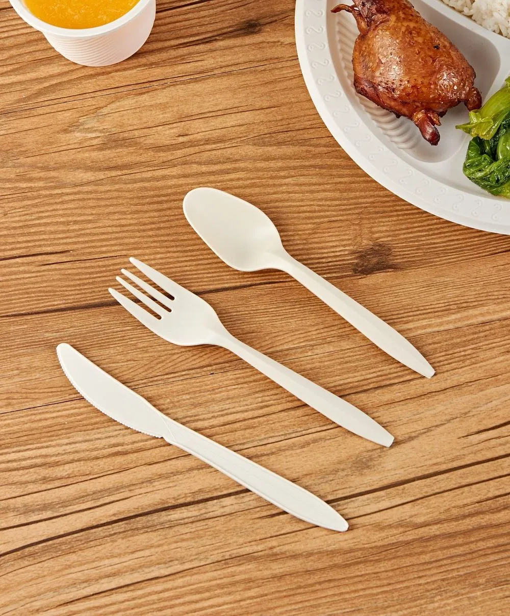 6 Inch Eco-Friendly Disposable Spoons Cornstarch Biodegradable Food Fork Knife