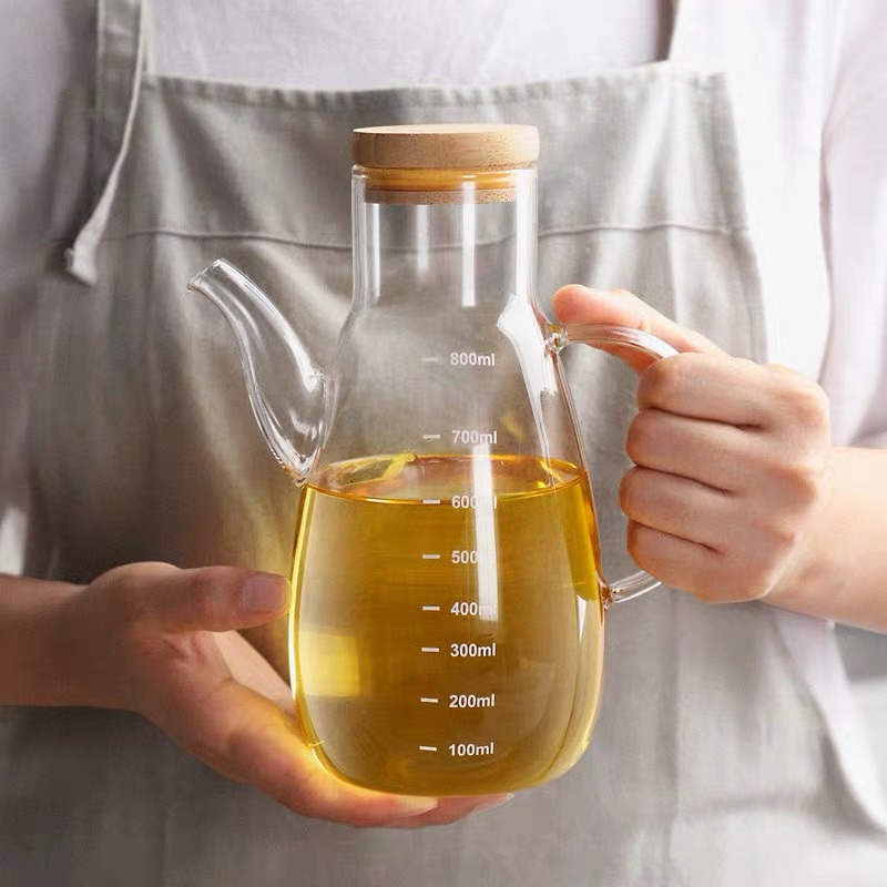 Cooking Oil Glass Bottle Edible Oil Pot Borosilicate Olive Oil Dispenser Vinegar Bottles for Kitchen Cooking Container with Lid