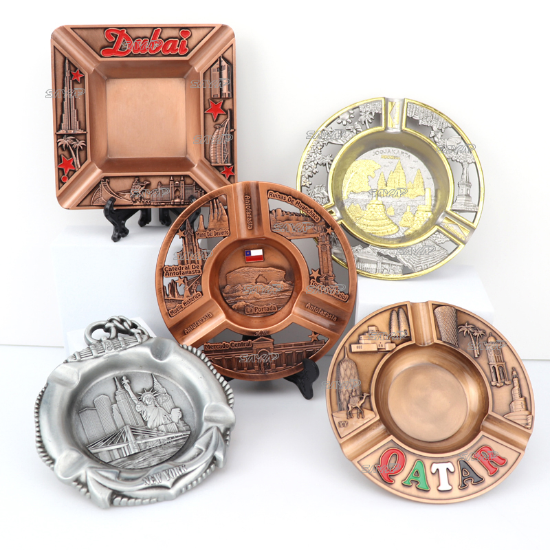 Wholesale Custom Logo Shape Antique Zinc Alloy 3D Metal Tourist Souvenir Cigar Pocket Ashtray