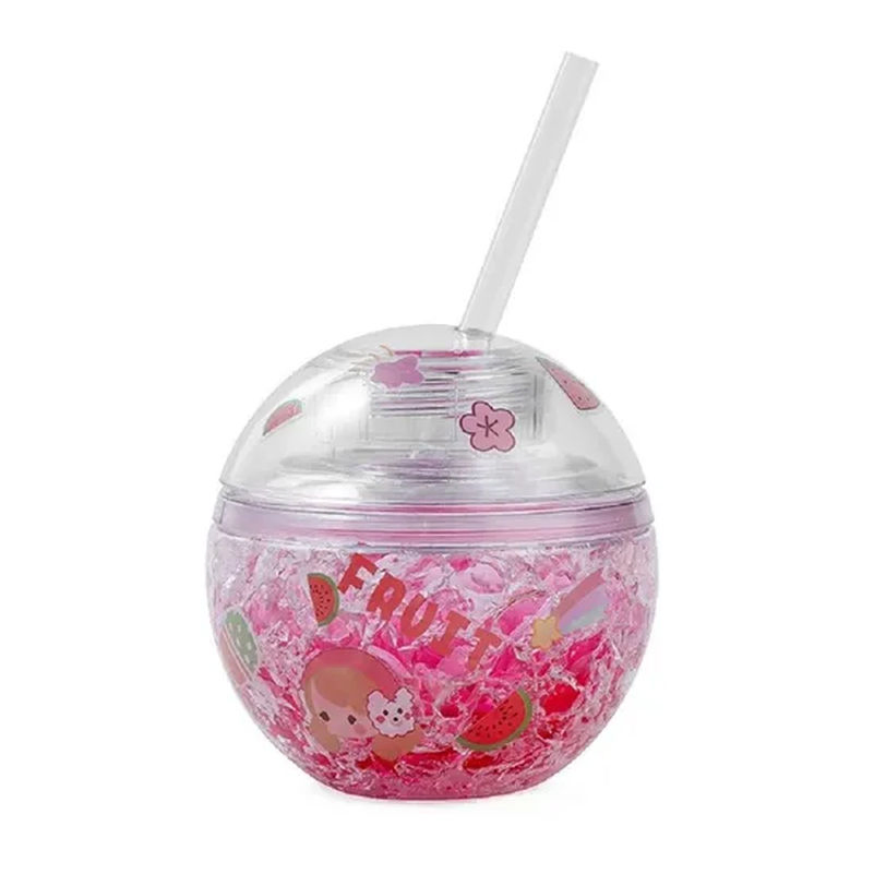 Round Shape Drinking Cup with Straw Reusable Spherical Plastic Bottle Tg013_1