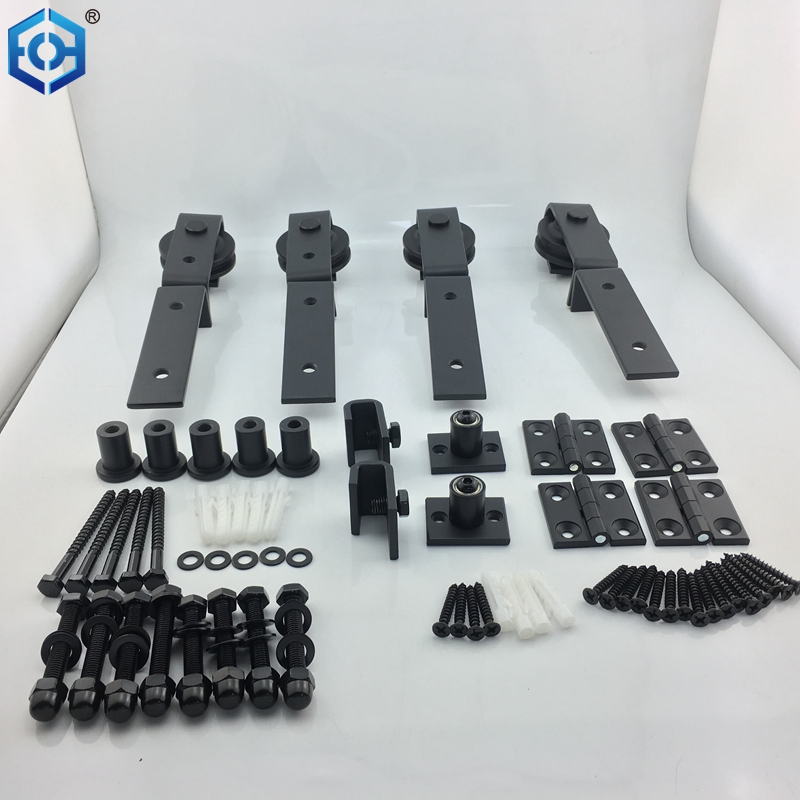 Black Top Mount Roller Bifold Sliding Barn Door Hardware