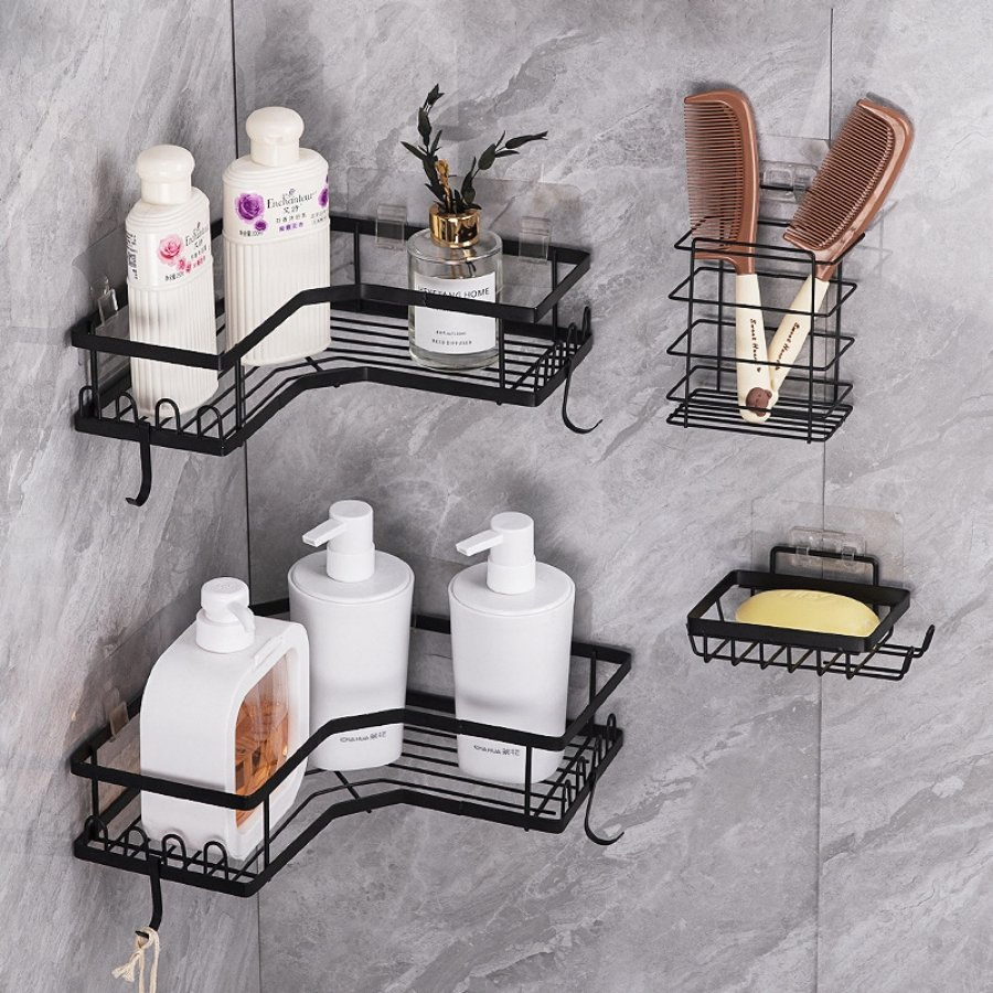 Shower Rack, 3-Piece Sticky Bathroom Accessories with Soap Rack, Storage Bath Organizer with Hook, No Need to Drill Shower Rack, Suitable for Bathroom, Dormitor