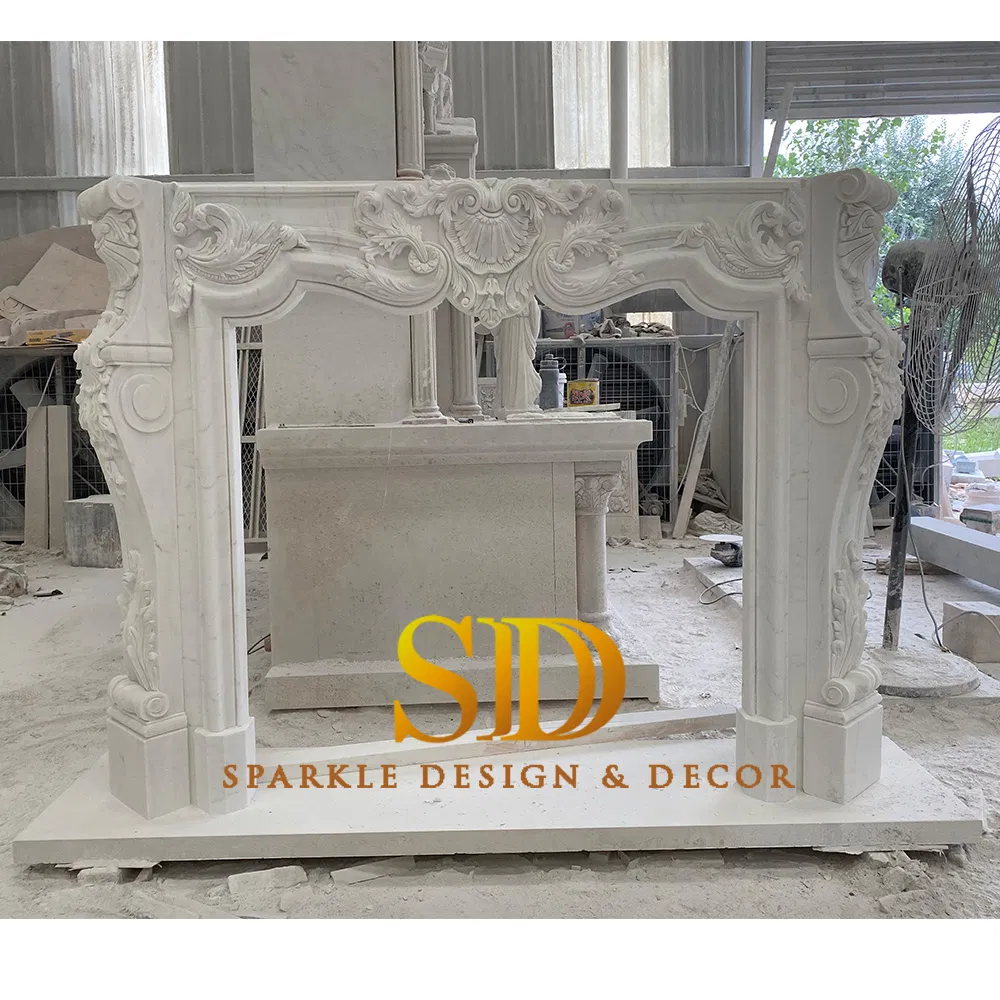 Manufacture Elegant White Marble Fireplace Shelf Stone Fireplace Surround