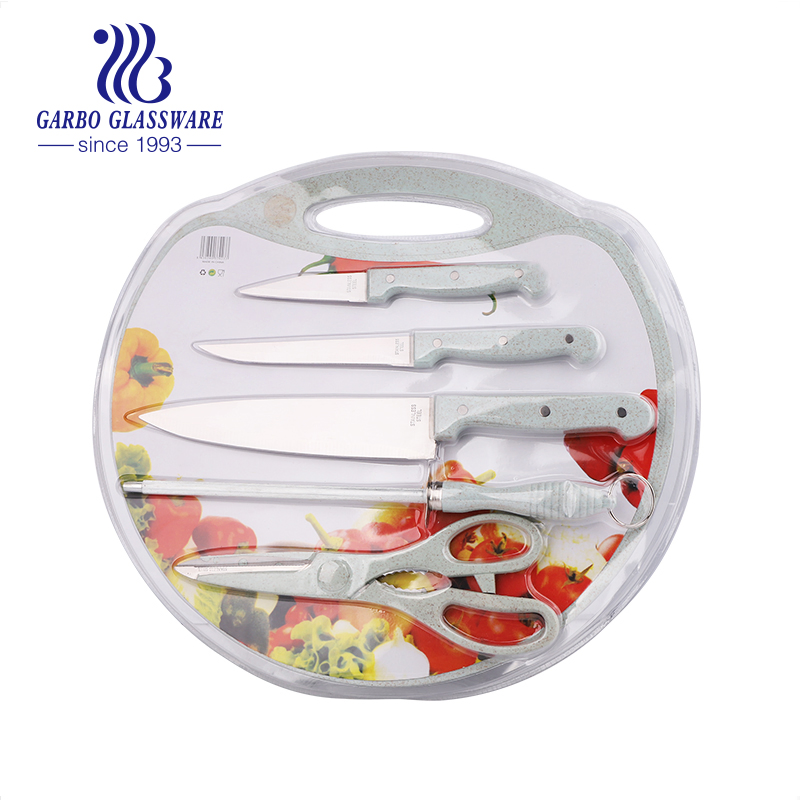 Colorful Wheat Straw Chef Knife Set with Holder for Kitchen