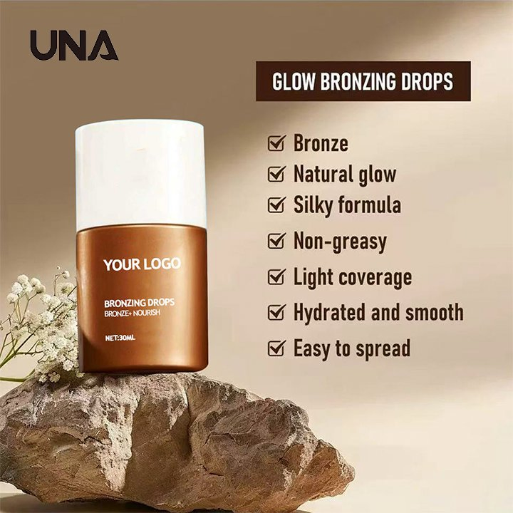 OEM Cosmetic Cream Bronzing Drops Highlighter Makeup for Skin Glow Custom Logo Vegan Face and Body Shimmer