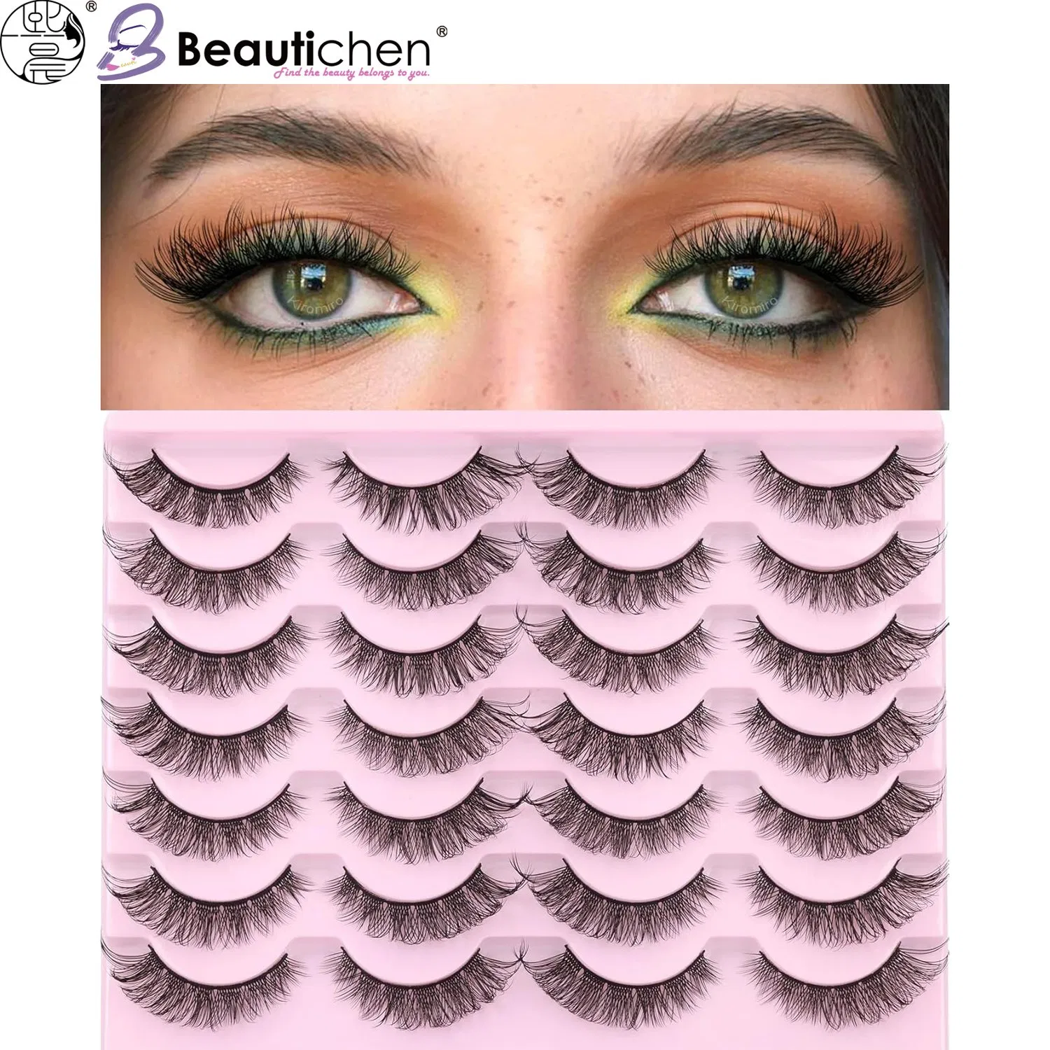 Beautichen 14 Pairs Voluminous & Curled False Eyelashes – Natural & Dramatic Styles in Elegant Pink Tray for Everyday & Special Occasions