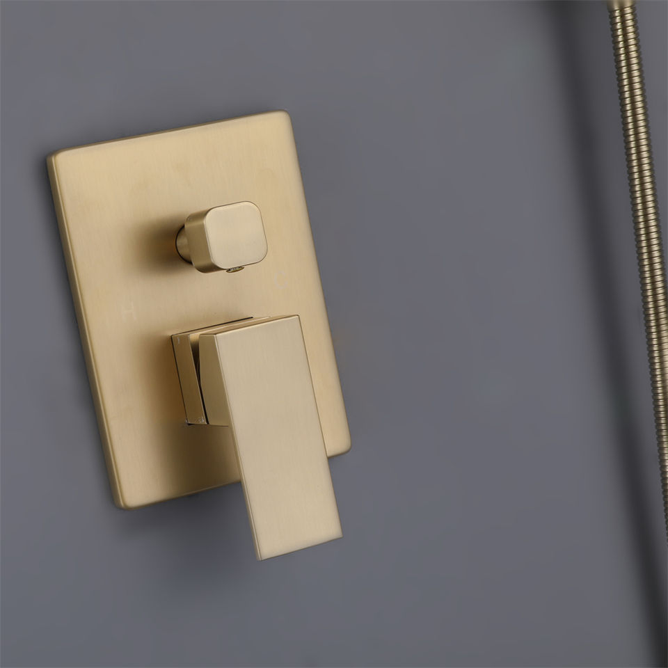 Bathrooms PVD Brushed Gold Wall Mounted Square Concealed Rain Shower Mixer Set