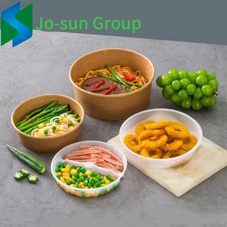 Hot Sale Food Grade Disposable Takeaway Fast Food Container Kraft Paper Round Bowl with Lid for Salad