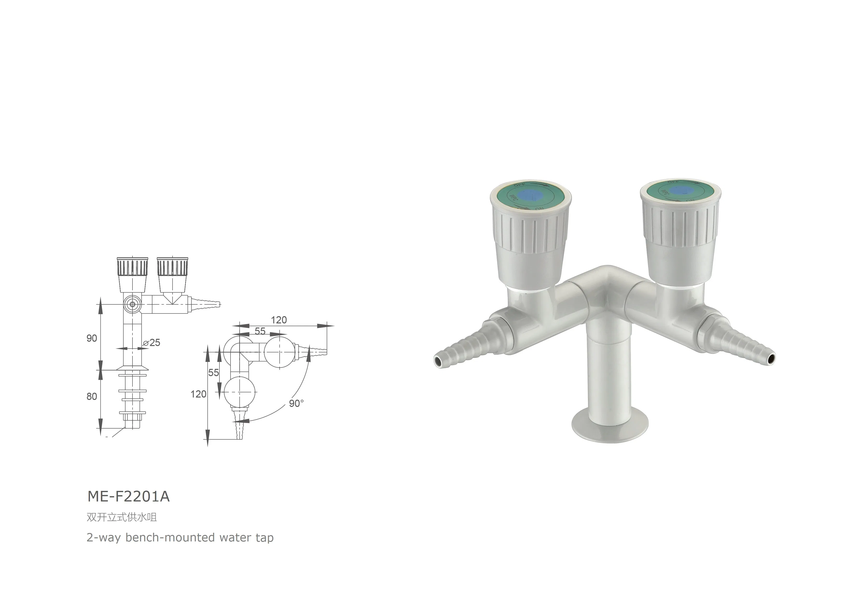 Laboratory Bench-Mounted 2-Way Water Faucet