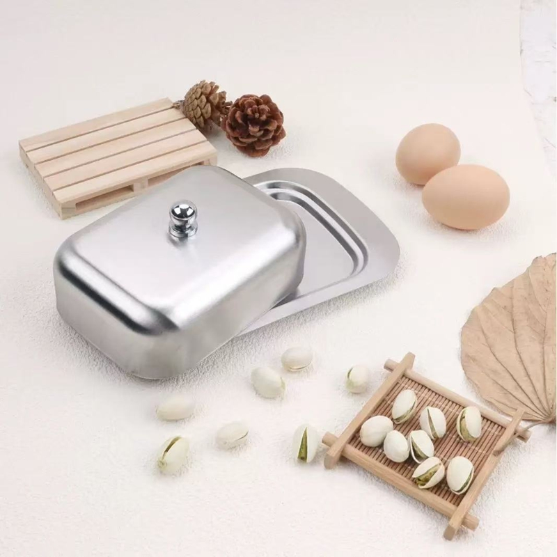 Commercial Kitchenware Food-Grade Stainless Steel Western-Style Cheese Butter Dish with Lid