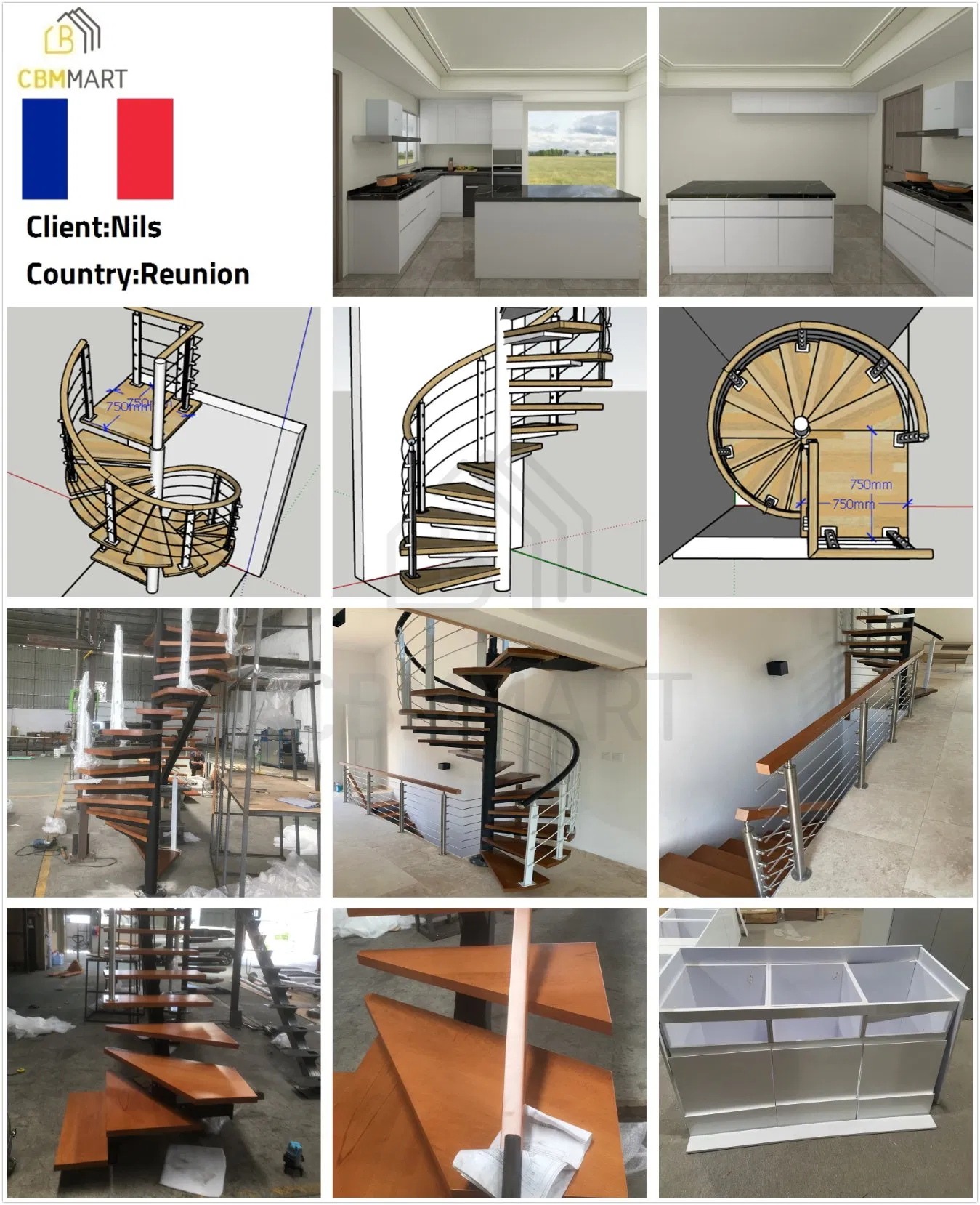 Cbmmart Modern Indoor Straight Stairs with Wood Streads Glass Railing Design