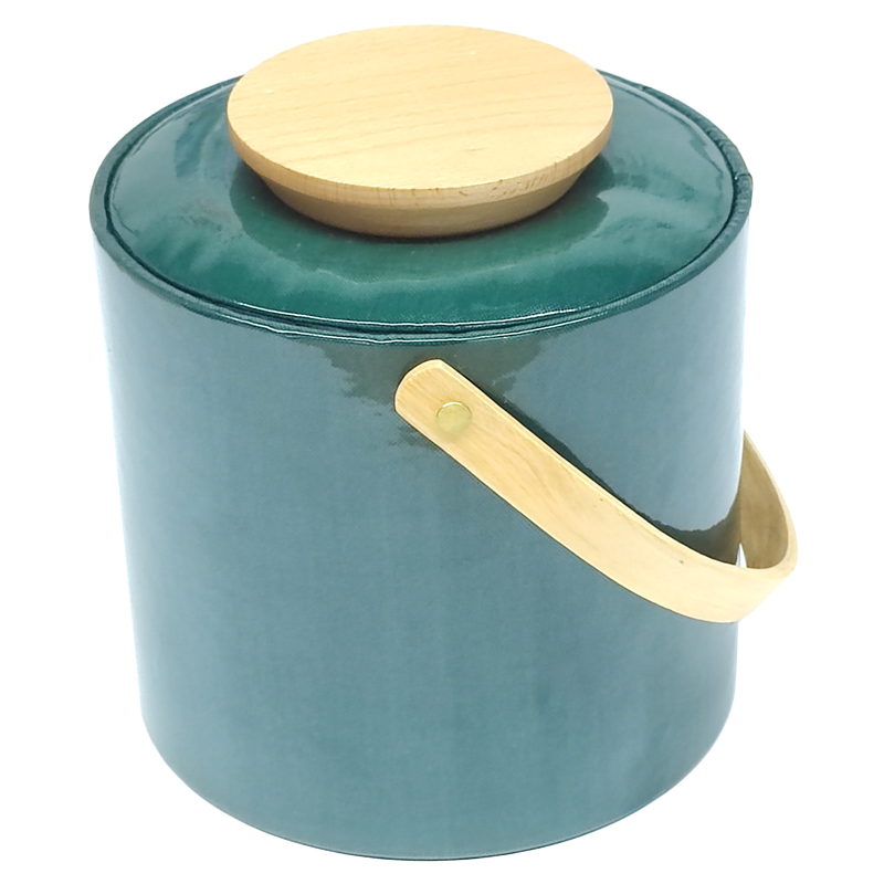Factory Customize Logo Leather Plastic Ice Bucket Wooden Handle Lid