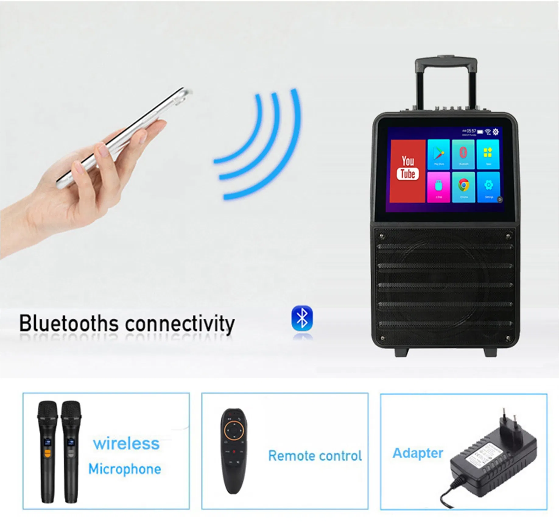 Портативная колонка-караоке с тележкой и Android