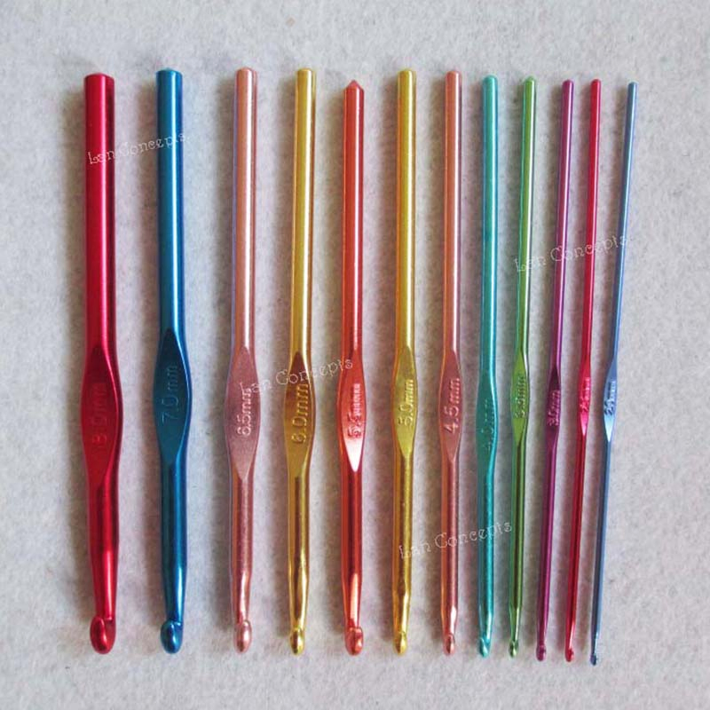 6 Sizes Plastic Handle Aluminum Crochet Hook Knitting Needles Sewing Accessories