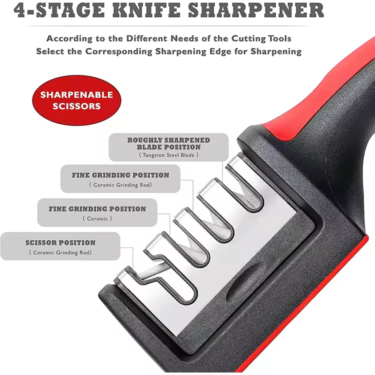 Kitchen 3/4-Segment Knife Sharpener Household Multi-Functional Hand-Held 3/4-Purpose Black Sharpening Stone Knife Sharpener Sharpening Tool