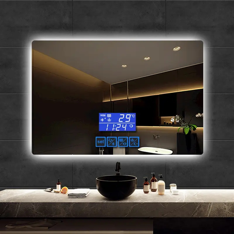 Smart WiFi Rectangle Vanity Mirror with Lights, Weather, Defogger