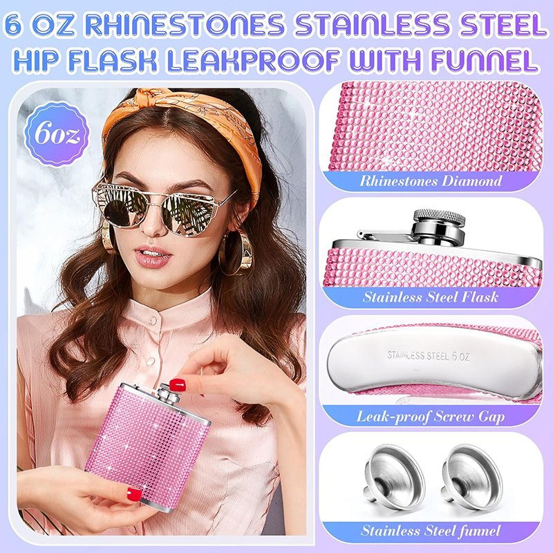 6oz 8oz Silver Bling Flask for Women Glitter Stainless Steel Leakproof Hip Flasks for Wine Cute Flasks for Liquor for Women