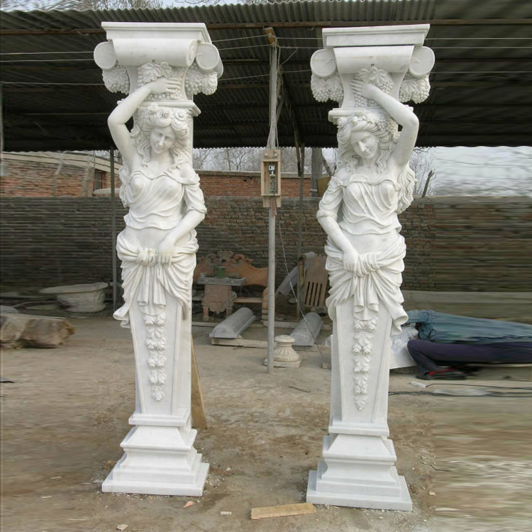 Beautiful Design Hand Carved Greek Woman Marble Column