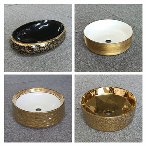 Раковина овальная керамическая Electroplate черная с золотом