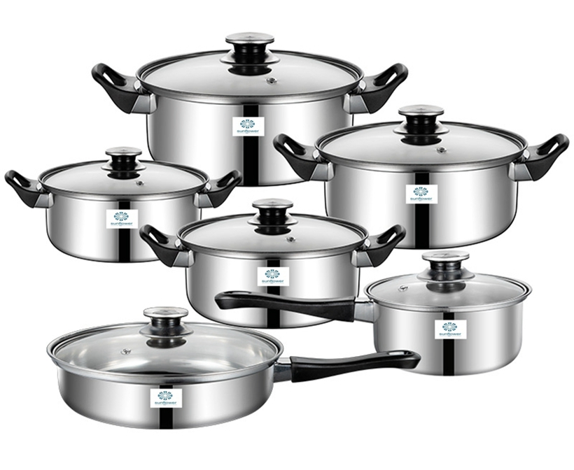 Stainless Classic 12 PCS Cookware Set with Saucepans, Saute Pans, & Skillets