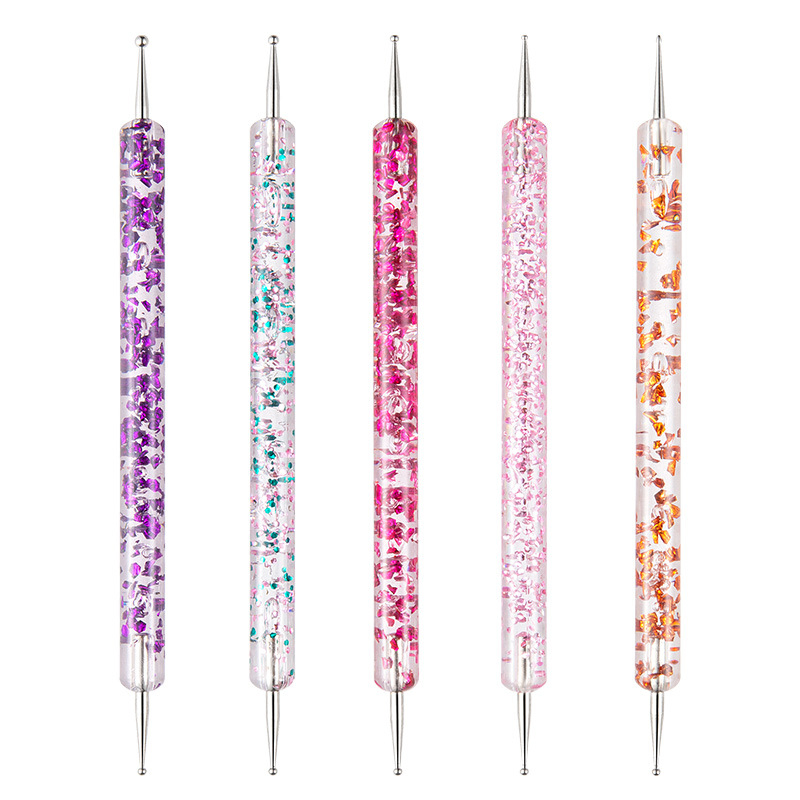 New 5PCS/Set Acrylic Crystal Handle Dual-Head Rhinestone Nail Dotting Brush Pen Tools Slice Shape Tool