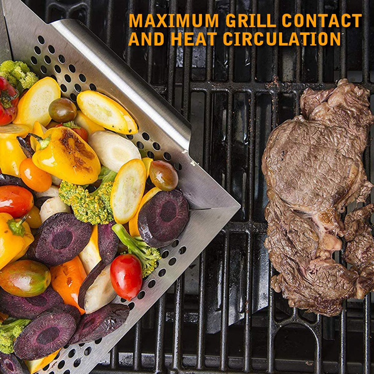 Heavybao BBQ Vegetable Tray Stainless Steel Vegetable Grilling Basket with Handle for Outdoor