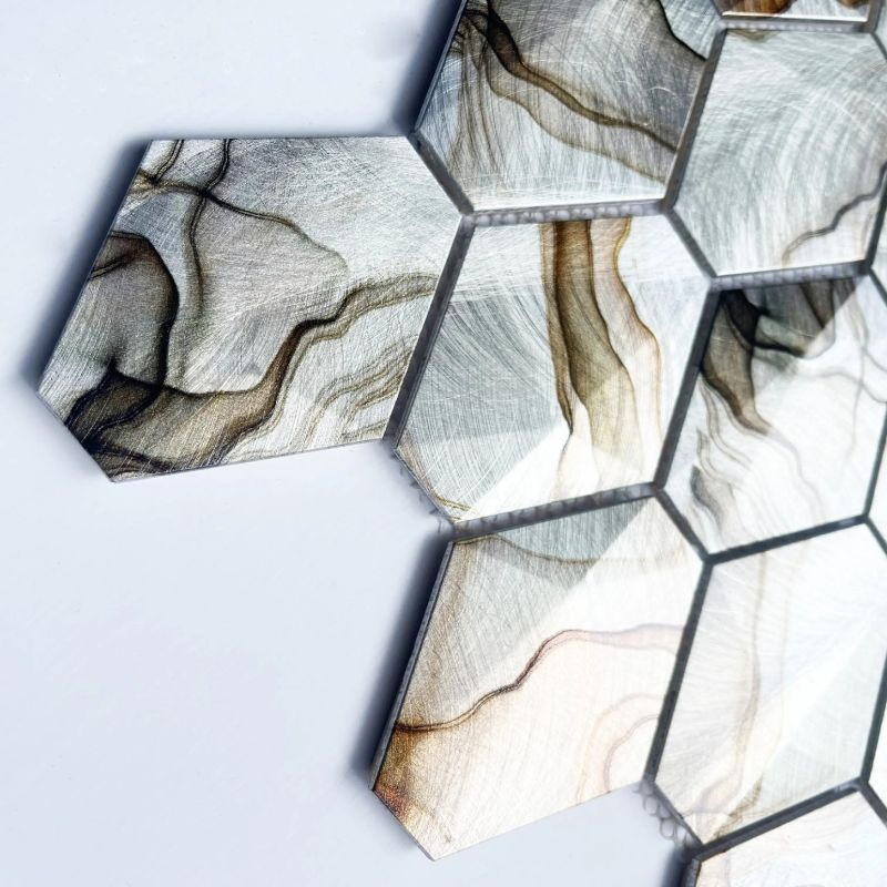 Silver Brown Long Hexagon Kitchen Mosaic Wall Panel Self Adhesive Tile for Decorative